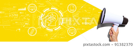 Online education concept with a person holding a megaphone 91382370