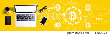 Bitcoin theme with a laptop computer Bitcoin theme with a laptop computer 91382671