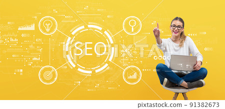 SEO concept with young woman SEO concept with young woman 91382673