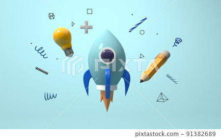 Education and school theme with a rocket and a lightbulb Education and school theme with a rocket and a lightbulb 91382689
