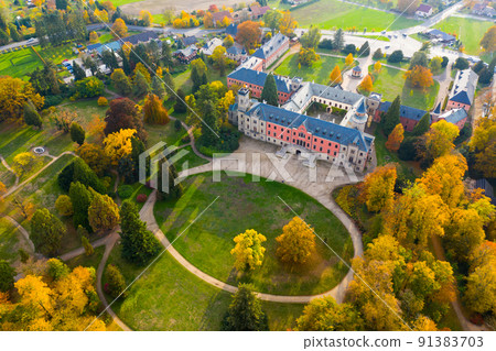 Aerial view of Sychrov Castle, Czech Republic 91383703