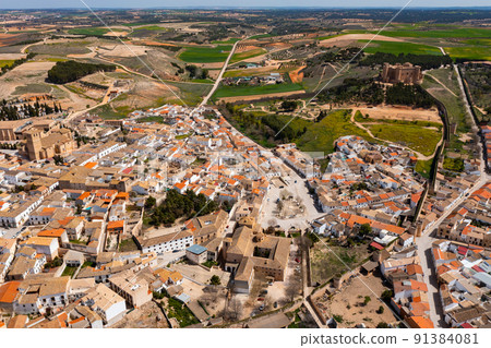 View from drone of Belmonte village on sunny spring day View from drone of Belmonte village on sunny spring day 91384081