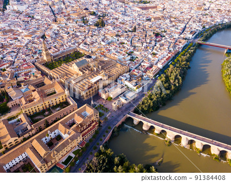 Aerial view of Cordoba with Roman Bridge and Mosque-Cathedral Aerial view of Cordoba with Roman Bridge and Mosque-Cathedral 91384408