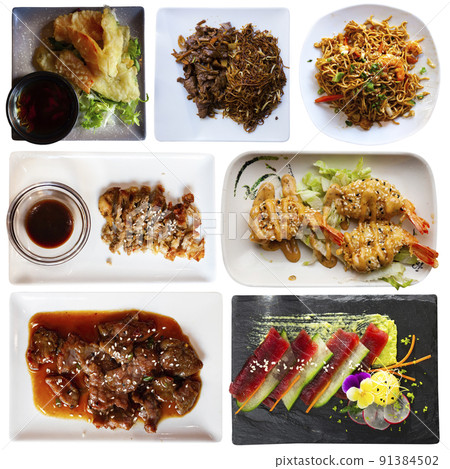 Set of Japanese food collage on white background 91384502