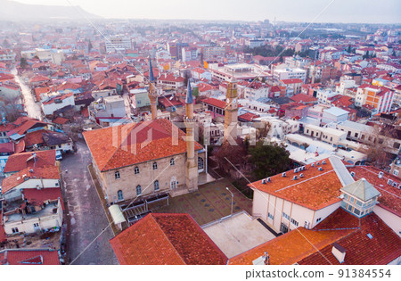 Burdur townscape with Great Mosque as seen from drone, Turkey Burdur townscape with Great Mosque as seen from drone, Turkey 91384554