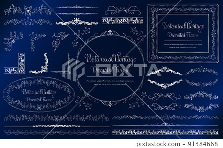 豪華的植物復古框架和裝飾邊框_銀 91384668