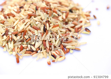 brown rice on white background , various rice color mixed thai rice for cooking food , Loonzain rice brown black red white purple health food background. brown rice on white background , various rice color mixed thai rice for cooking food , Loonzain rice brown black red white purple health food background. 91384799