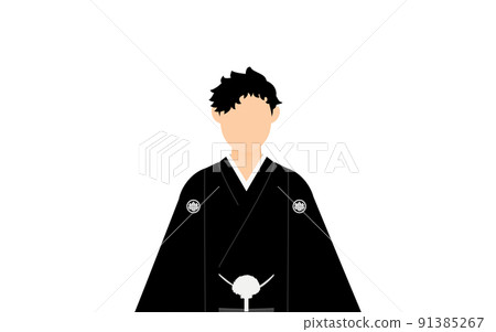 上身正面穿著帶冠袴(日式服裝)的男人 上身正面穿著帶冠袴(日式服裝)的男人 91385267
