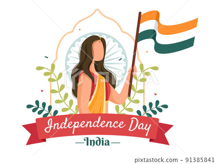 Happy Indian Independence Day which is Celebrated Every August with Flags, People Character and Ashoka Wheels in the Cartoon Style Illustration Happy Indian Independence Day which is Celebrated Every August with Flags, People Character and Ashoka Wheels in the Cartoon Style Illustration 91385841