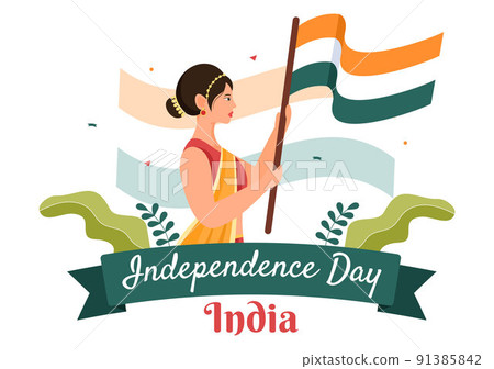 Happy Indian Independence Day which is Celebrated Every August with Flags, People Character and Ashoka Wheels in the Cartoon Style Illustration Happy Indian Independence Day which is Celebrated Every August with Flags, People Character and Ashoka Wheels in the Cartoon Style Illustration 91385842