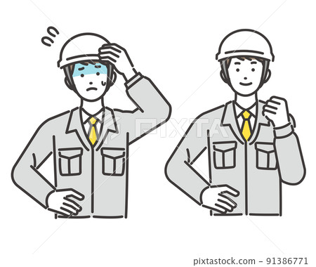 Vector illustration material of workers suffering from heat stroke / summer / heat stroke / ultraviolet rays / construction company 91386771