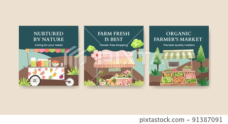 Banner template with farmer market concept,watercolor 91387091