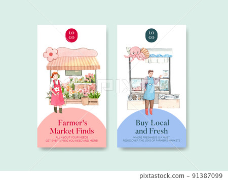 Instagram template with farmer market concept,watercolor 91387099