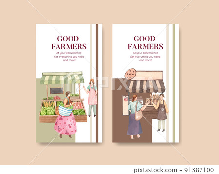 Instagram template with farmer market concept,watercolor 91387100