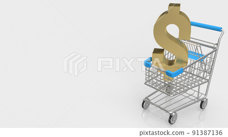 The dollar gold symbol on shopping cart for business concept 3d rendering 91387136
