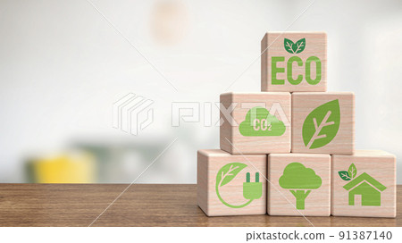The ecology icon on wood cube for eco or natural concept 3d rendering The ecology icon on wood cube for eco or natural concept 3d rendering 91387140