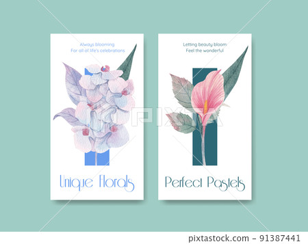Instagram template with pastel tropical flower concept,watercolor style Instagram template with pastel tropical flower concept,watercolor style 91387441
