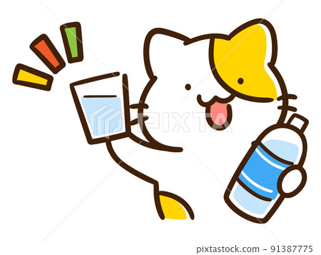 Deformed illustration of a cute cat that rehydrates Deformed illustration of a cute cat that rehydrates 91387775