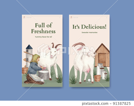 Instagram template with goat milk and cheese farm concept,watercolor style Instagram template with goat milk and cheese farm concept,watercolor style 91387825