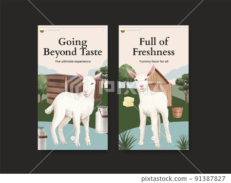 Instagram template with goat milk and cheese farm concept,watercolor style Instagram template with goat milk and cheese farm concept,watercolor style 91387827