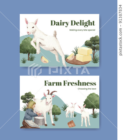 Facebook template with goat milk and cheese farm concept,watercolor style Facebook template with goat milk and cheese farm concept,watercolor style 91387834