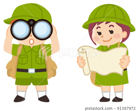 探險隊的孩子們在戶外尋找童子軍冒險 91387972