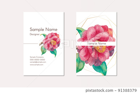 帶有茶花水彩插圖的名片模板 91388379