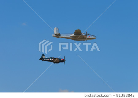 B-25J F4U-4 Corsair carrier-capable fighter escorting Mitchell bomber 91388842