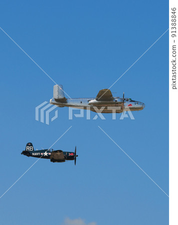 B-25J F4U-4 Corsair carrier-capable fighter escorting Mitchell bomber 91388846