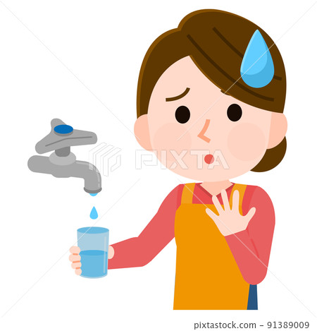 Water shortage Illustration of a woman who is in trouble because water does not come out of the faucet Water shortage Illustration of a woman who is in trouble because water does not come out of the faucet 91389009