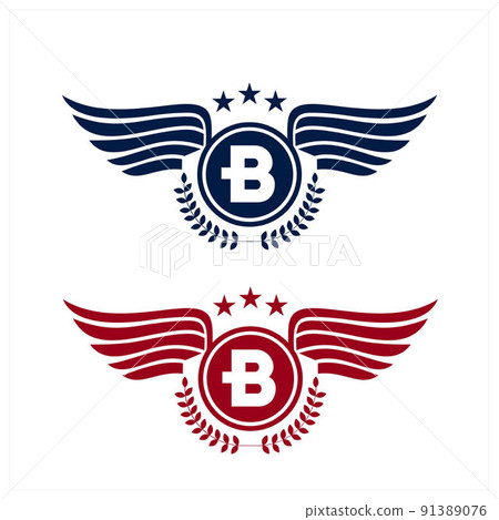 B initials logo in badge star wing shape illustration B initials logo in badge star wing shape illustration 91389076