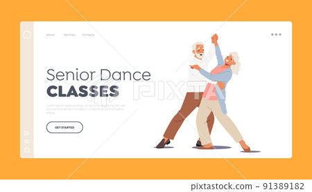 Senior Dance Classes Landing Page Template. Elderly Couple Romantic Loving Relations. Happy Old Man and Woman Dancing Senior Dance Classes Landing Page Template. Elderly Couple Romantic Loving Relations. Happy Old Man and Woman Dancing 91389182
