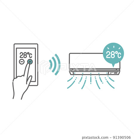 Set the temperature of the air conditioner to 28 degrees with the smartphone app (summer / cooling) Set the temperature of the air conditioner to 28 degrees with the smartphone app (summer / cooling) 91390506