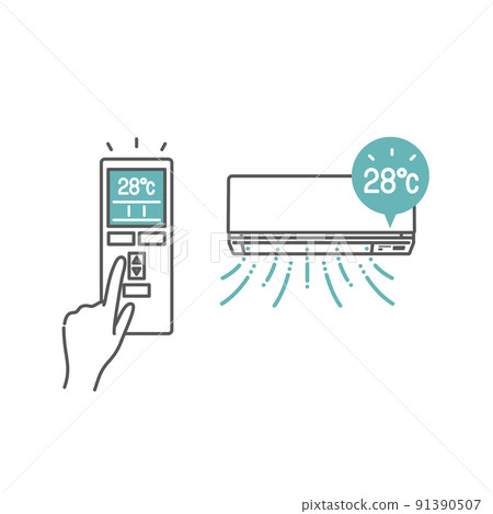 Set the temperature of the air conditioner to 28 degrees with the remote control (summer / cooling) Set the temperature of the air conditioner to 28 degrees with the remote control (summer / cooling) 91390507