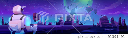 Astronaut looking on Earth from alien planet 91391491