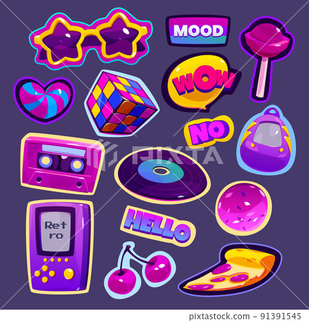 Cartoon retro stickers in 90s style Cartoon retro stickers in 90s style 91391545