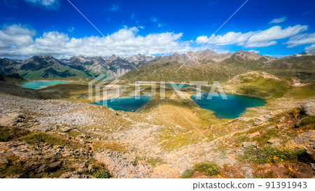 Four lakes in high mountain, Italy 91391943