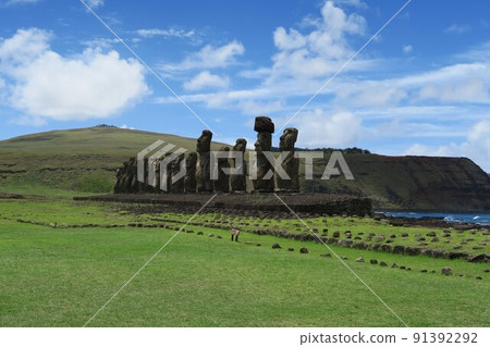 15 moai statues restored in Ahu Tongariki on Easter Island 15 moai statues restored in Ahu Tongariki on Easter Island 91392292