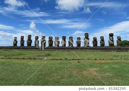 15 moai statues restored in Ahu Tongariki on Easter Island 15 moai statues restored in Ahu Tongariki on Easter Island 91392295