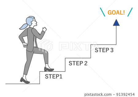 Line drawing vector illustration of the whole body of a businessman who imagined a step-up 91392454