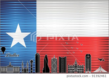 Dallas city skyline with flag of Texas on background 91392461
