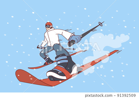 Man skiing on snowy mountain in winter  91392509