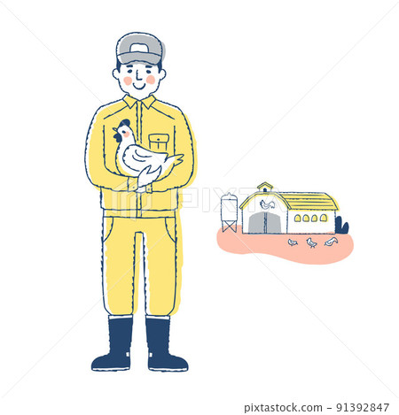 Poultry farmer with a man holding a chicken Poultry farmer with a man holding a chicken 91392847