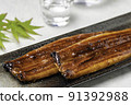 Grilled eel on a long plate, autumn leaves and cold 3 91392988