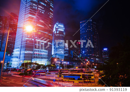 Modern city night view with blurred car lights. 91393119
