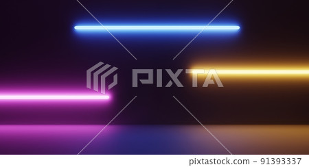 Abstract background with colorful glowing light lines with black dark background. Wallpaper and decoration backdrop concept. 3D illustration rendering Abstract background with colorful glowing light lines with black dark background. Wallpaper and decoration backdrop concept. 3D illustration rendering 91393337