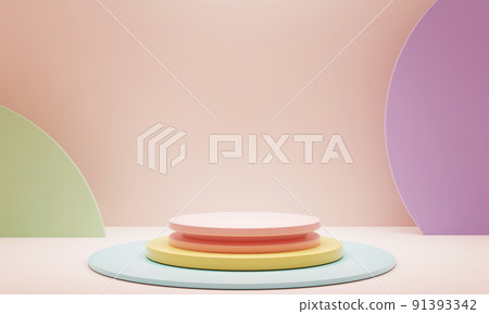 Abstract geometric shape in pastel colors like macaroons for product podium presentation background. Art and Color concept. 3D illustration rendering Abstract geometric shape in pastel colors like macaroons for product podium presentation background. Art and Color concept. 3D illustration rendering 91393342