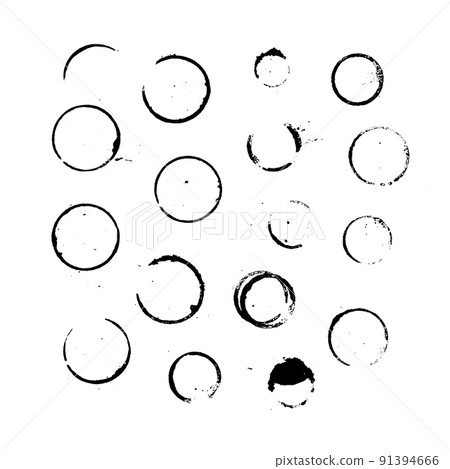 Set of vector wine or coffee stains. White background with blots. Ink stains and splashes. Vector black silhouettes. Set of vector wine or coffee stains. White background with blots. Ink stains and splashes. Vector black silhouettes. 91394666