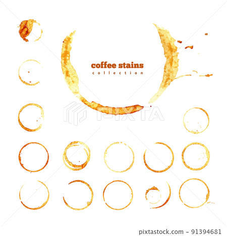 Coffee stains. Collection of round brown spots. Set vector illustration isolated on white background. Coffee stains. Collection of round brown spots. Set vector illustration isolated on white background. 91394681