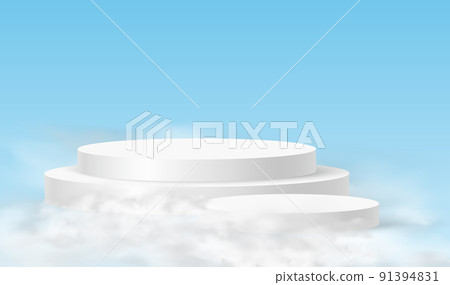 Podium sky. Minimalistic background with white podiums in the clouds. 3d realistic pedestals product for product demonstration and sky clouds Podium sky. Minimalistic background with white podiums in the clouds. 3d realistic pedestals product for product demonstration and sky clouds 91394831